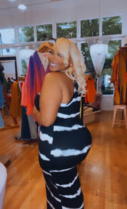Black Stripe Tie-Dye Printed Maxi Dress