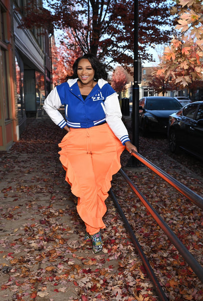 Neon Orange Ruffle Me Joggers