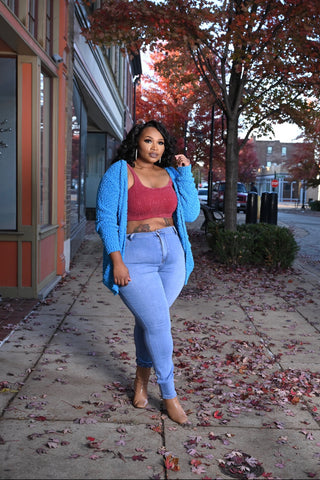 Deep Sky Poppy Popcorn Sweater Cardigan