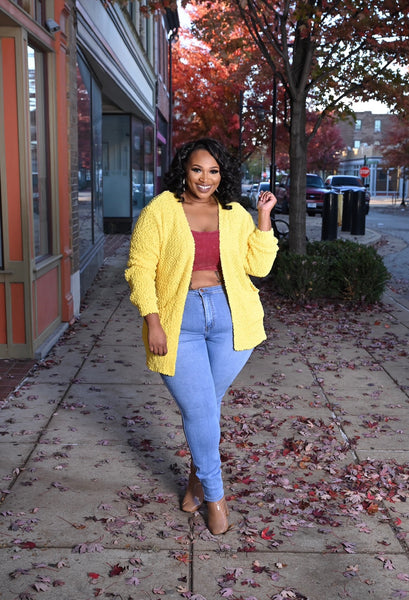 Yellow Poppy Popcorn Sweater Cardigan
