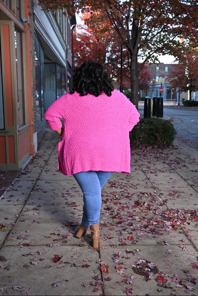 Neon Hot Pink Poppy Popcorn Sweater Cardigan