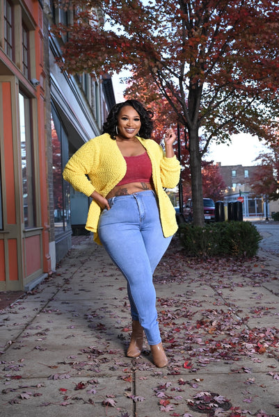 Yellow Poppy Popcorn Sweater Cardigan